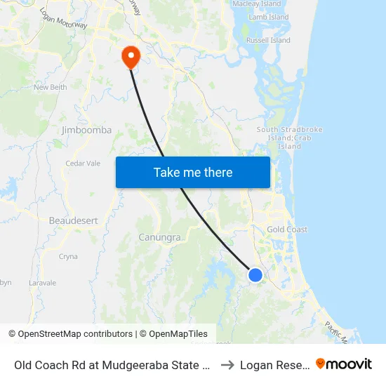 Old Coach Rd at Mudgeeraba State School to Logan Reserve map