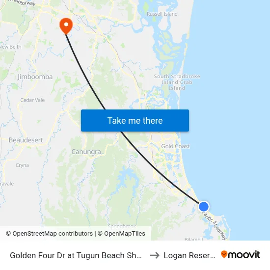 Golden Four Dr at Tugun Beach Shops to Logan Reserve map