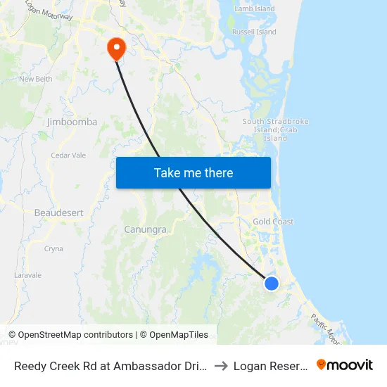 Reedy Creek Rd at Ambassador Drive to Logan Reserve map