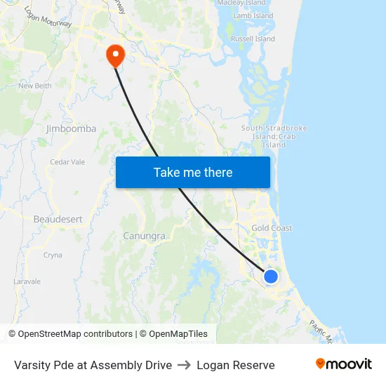 Varsity Pde at Assembly Drive to Logan Reserve map