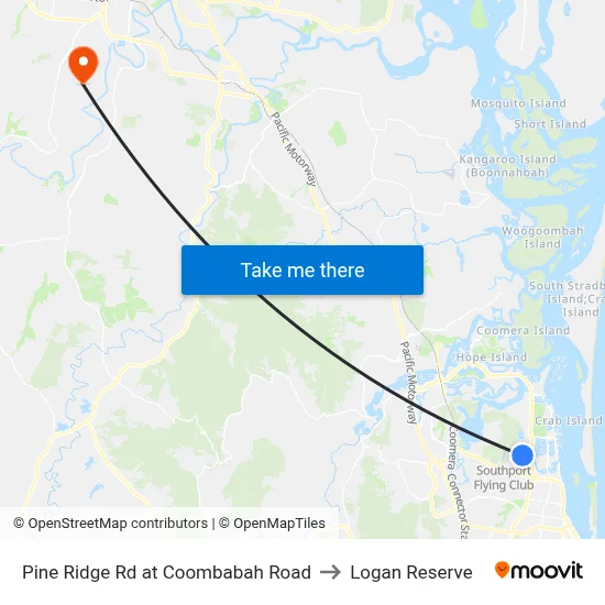Pine Ridge Rd at Coombabah Road to Logan Reserve map