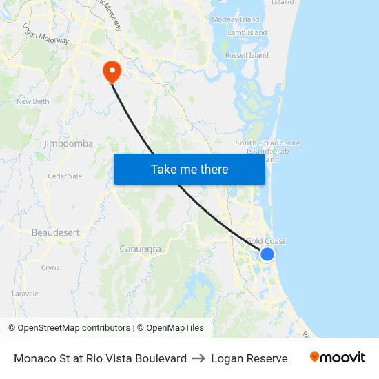Monaco St at Rio Vista Boulevard to Logan Reserve map
