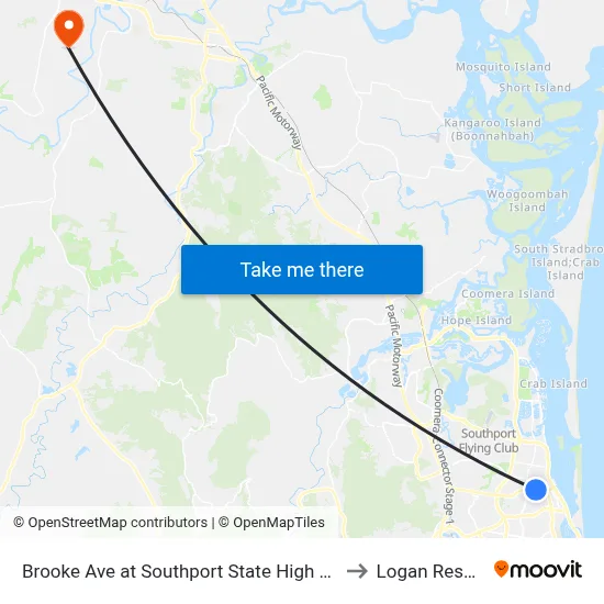 Brooke Ave at Southport State High School to Logan Reserve map