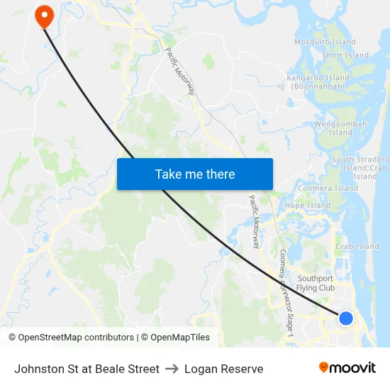 Johnston St at Beale Street to Logan Reserve map