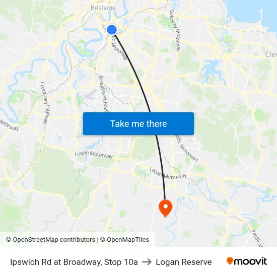 Ipswich Rd at Broadway, Stop 10a to Logan Reserve map