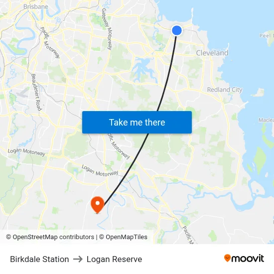 Birkdale Station to Logan Reserve map