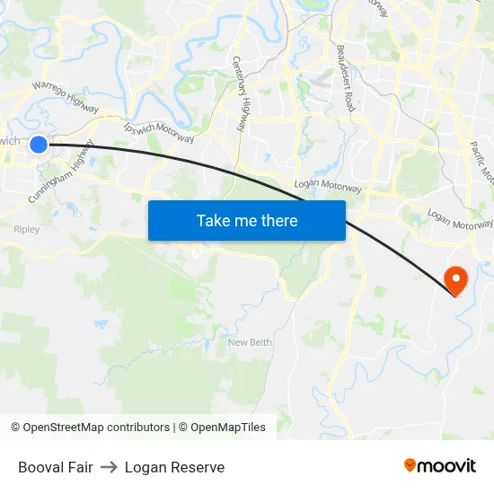 Booval Fair to Logan Reserve map