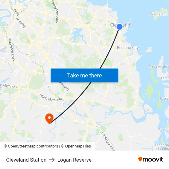 Cleveland Station to Logan Reserve map