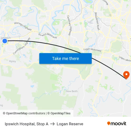 Ipswich Hospital, Stop A to Logan Reserve map