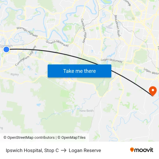 Ipswich Hospital, Stop C to Logan Reserve map