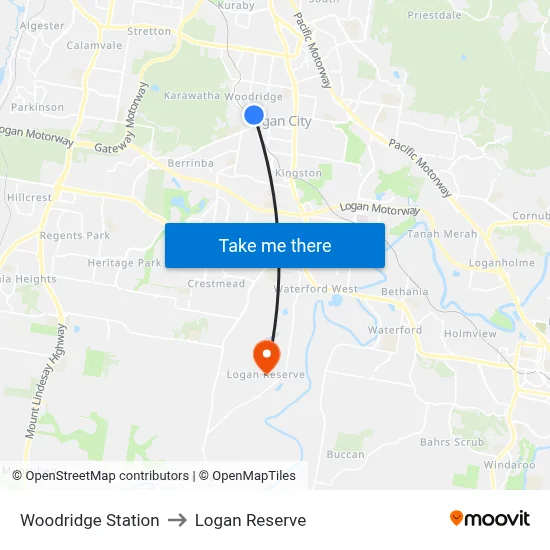 Woodridge Station to Logan Reserve map
