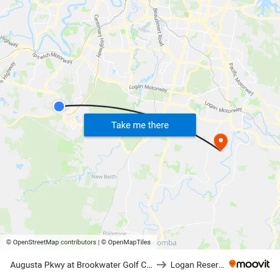 Augusta Pkwy at Brookwater Golf Club to Logan Reserve map