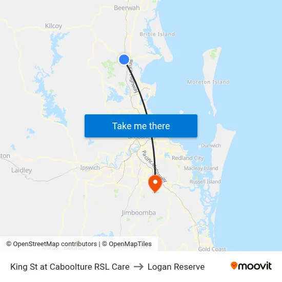 King St at Caboolture RSL Care to Logan Reserve map