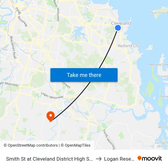 Smith St at Cleveland District High School to Logan Reserve map