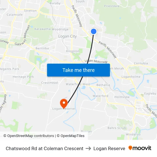 Chatswood Rd at Coleman Crescent to Logan Reserve map