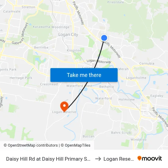 Daisy Hill Rd at Daisy Hill Primary School to Logan Reserve map