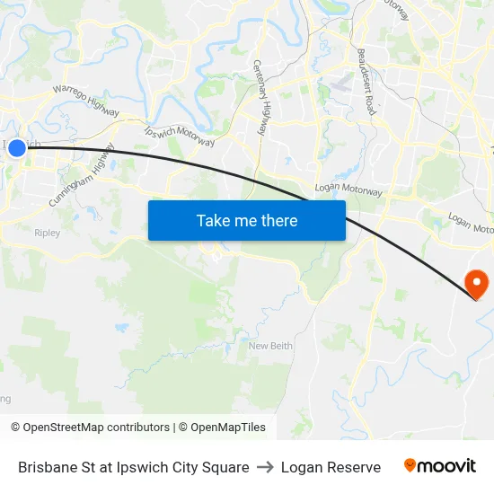 Brisbane St at Ipswich City Square to Logan Reserve map