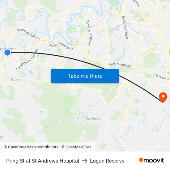 Pring St at St Andrews Hospital to Logan Reserve map