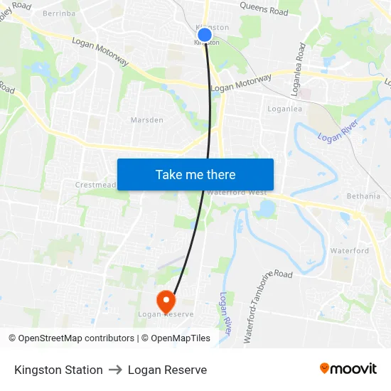 Kingston Station to Logan Reserve map