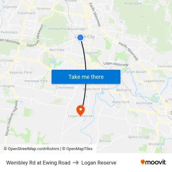 Wembley Rd at Ewing Road to Logan Reserve map