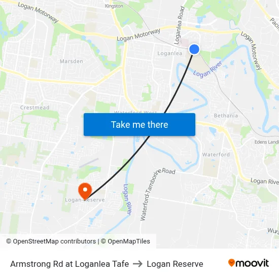 Armstrong Rd at Loganlea Tafe to Logan Reserve map