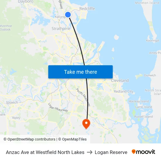 Anzac Ave at Westfield North Lakes to Logan Reserve map