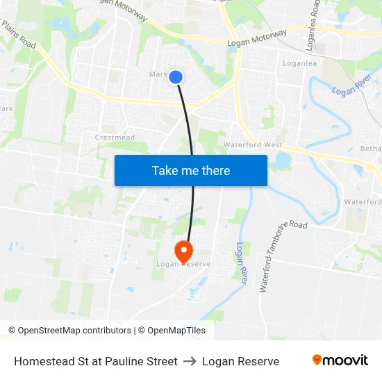 Homestead St at Pauline Street to Logan Reserve map