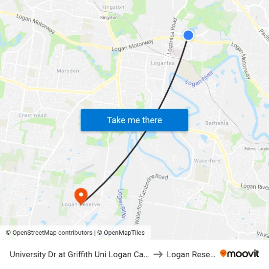 University Dr at Griffith Uni Logan Campus to Logan Reserve map