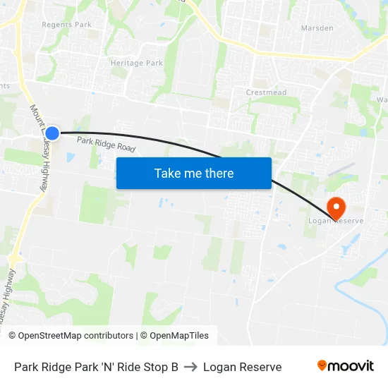 Park Ridge Park 'N' Ride Stop B to Logan Reserve map