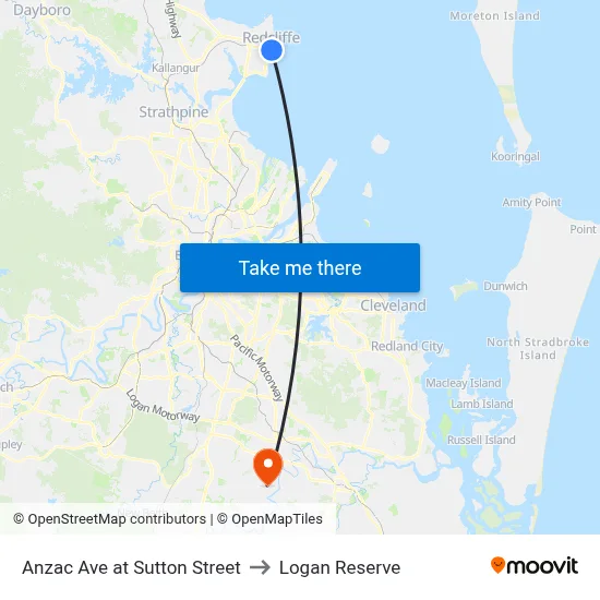 Anzac Ave at Sutton Street to Logan Reserve map