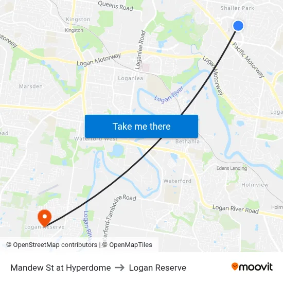 Mandew St at Hyperdome to Logan Reserve map