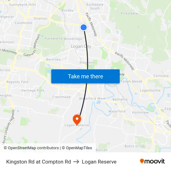 Kingston Rd at Compton Rd to Logan Reserve map