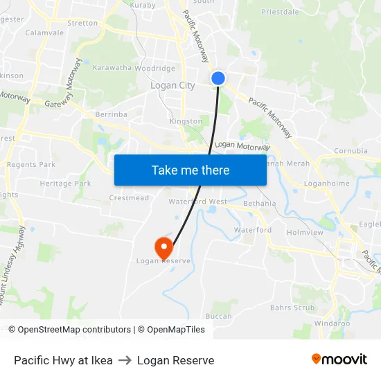 Pacific Hwy at Ikea to Logan Reserve map