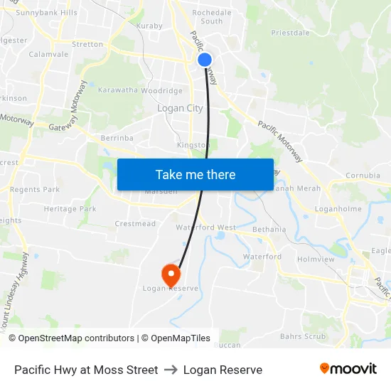 Pacific Hwy at Moss Street to Logan Reserve map