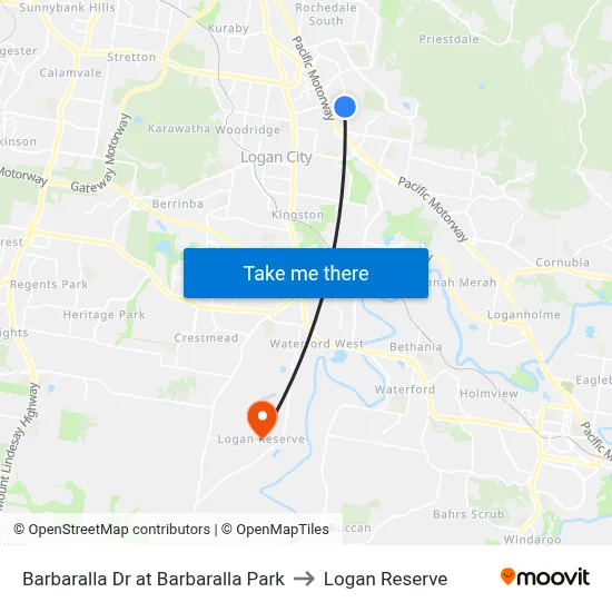 Barbaralla Dr at Barbaralla Park to Logan Reserve map