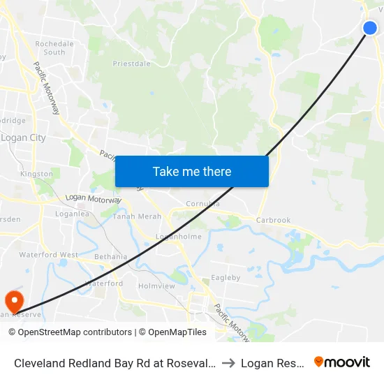 Cleveland Redland Bay Rd at Rosevale Court to Logan Reserve map