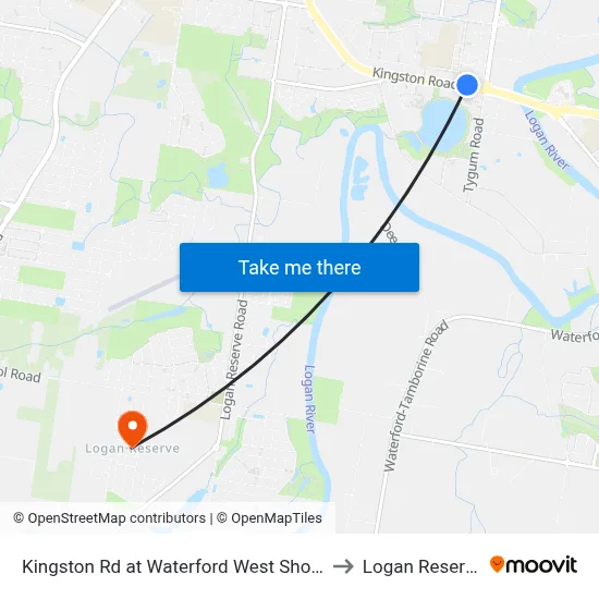 Kingston Rd at Waterford West Shops to Logan Reserve map