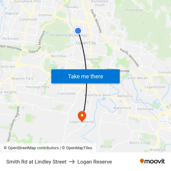 Smith Rd at Lindley Street to Logan Reserve map