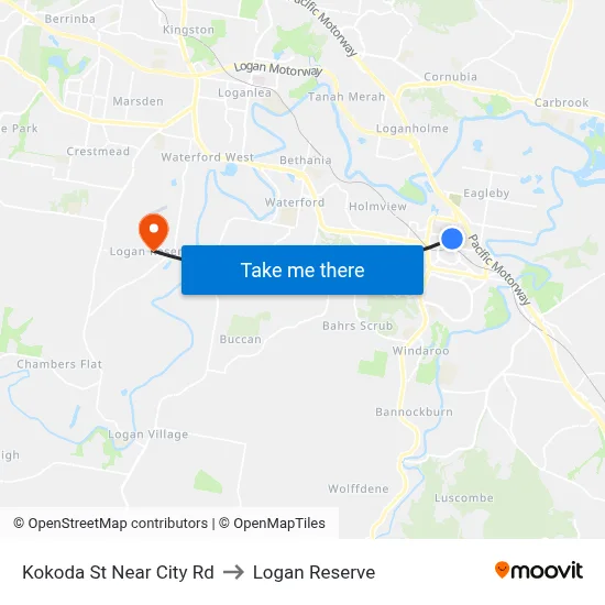 Kokoda St Near City Rd to Logan Reserve map