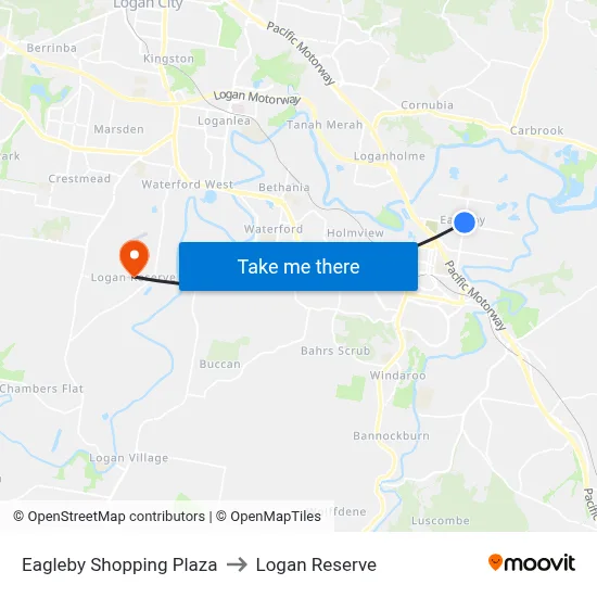 Eagleby Shopping Plaza to Logan Reserve map