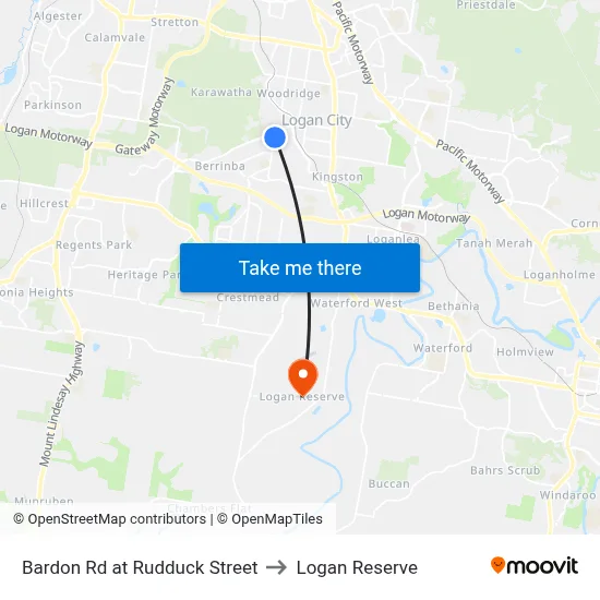 Bardon Rd at Rudduck Street to Logan Reserve map
