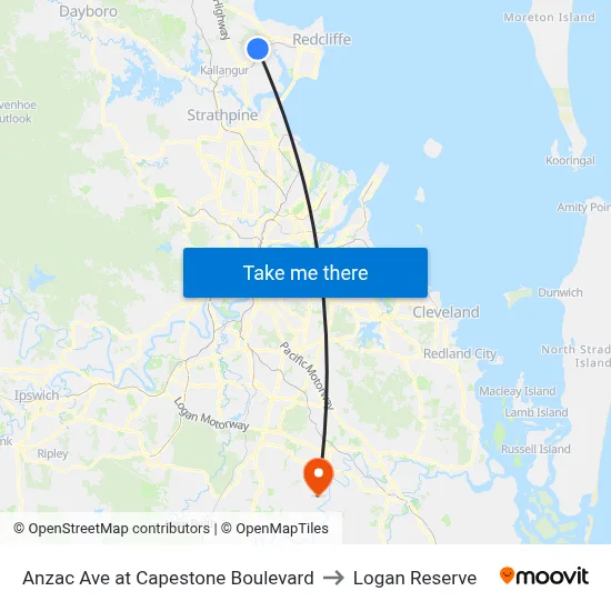 Anzac Ave at Capestone Boulevard to Logan Reserve map