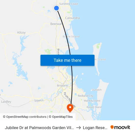 Jubilee Dr at Palmwoods Garden Village to Logan Reserve map