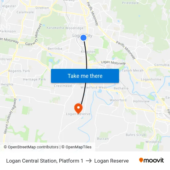 Logan Central Station, Platform 1 to Logan Reserve map
