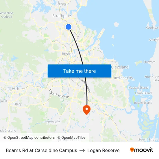 Beams Rd at Carseldine Campus to Logan Reserve map