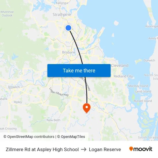 Zillmere Rd at Aspley High School to Logan Reserve map