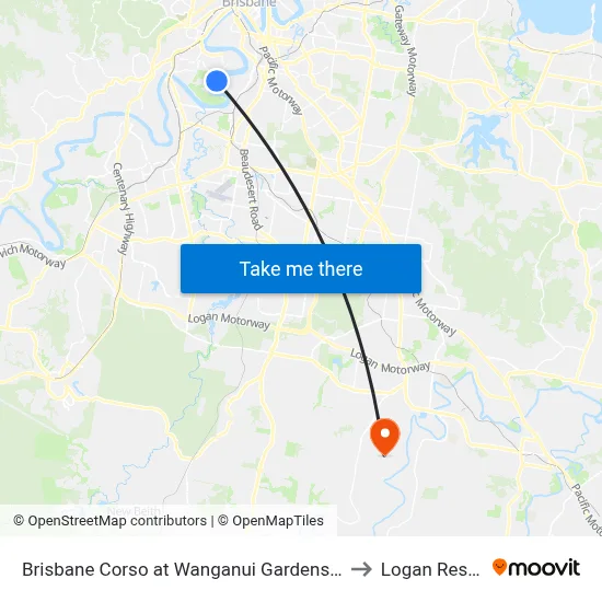 Brisbane Corso at Wanganui Gardens, Stop 35 to Logan Reserve map