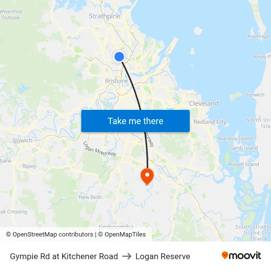 Gympie Rd at Kitchener Road to Logan Reserve map