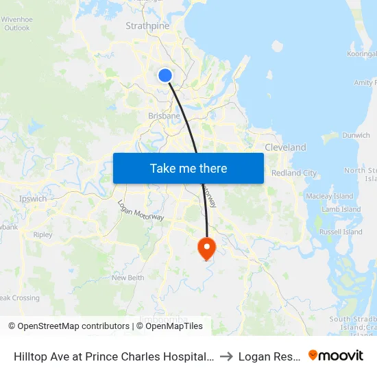 Hilltop Ave at Prince Charles Hospital, Stop 35 to Logan Reserve map