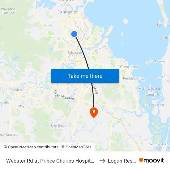 Webster Rd at Prince Charles Hospital, Stop 38 to Logan Reserve map